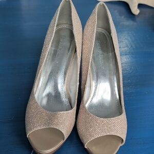 Brand New David's Bridal Glittering Gold Peep-Toe Heels